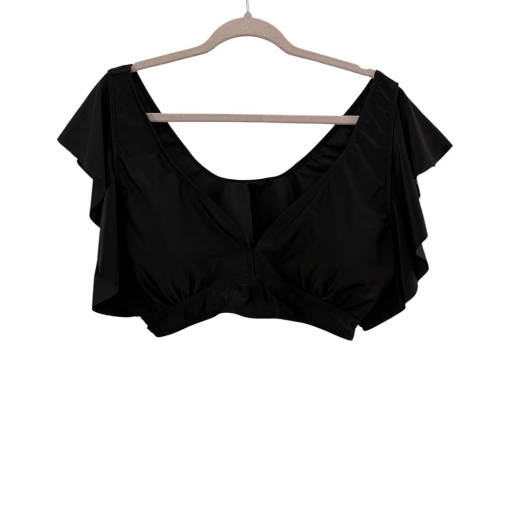 Black Ruffle Sleeve Swimsuit Top